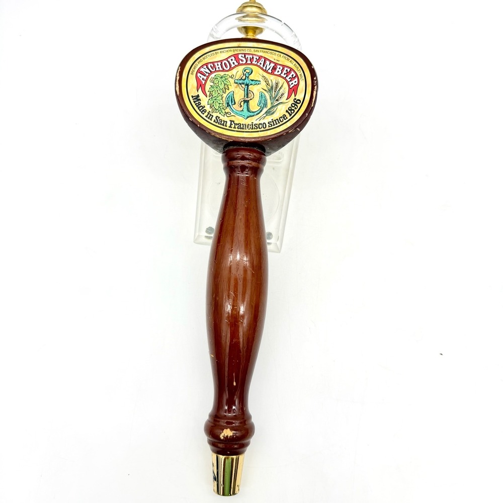 Anchor Steam Beer Tap Handle 13" 3-Sided Wood Brass Vintage Breweriana Barware